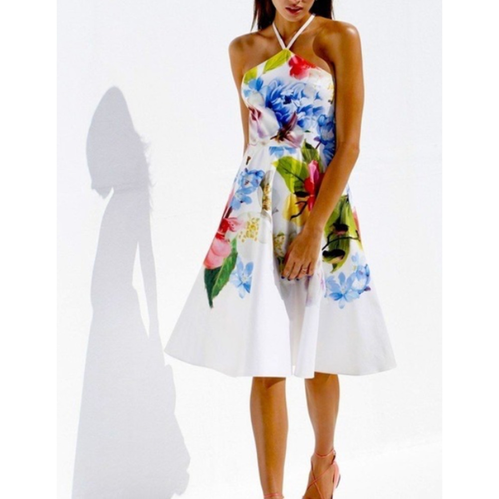 Ted Baker Womens Corpina Floral Butterfly Sleeveless Halter Dress in White